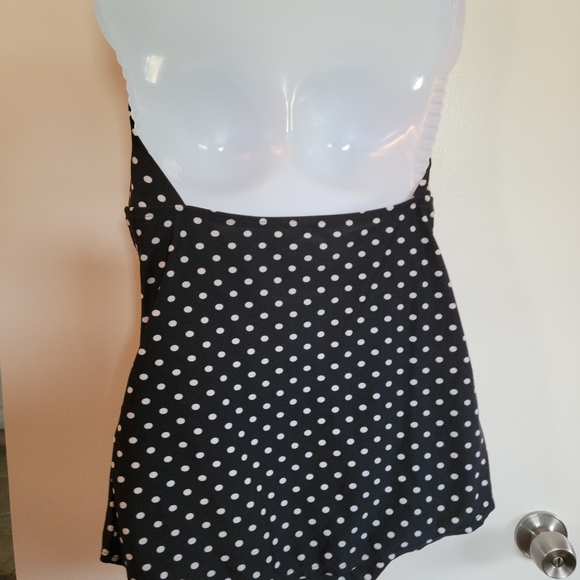 Merona Polka dot 1 PC bathing suit lg nylon spandex ties around neck blk w/ whi - Picture 2 of 4